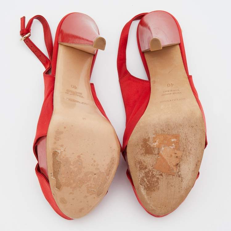Pre Owned Sergio Rossi Red Satin Open Toe Platform Slingback Sandals Size 40