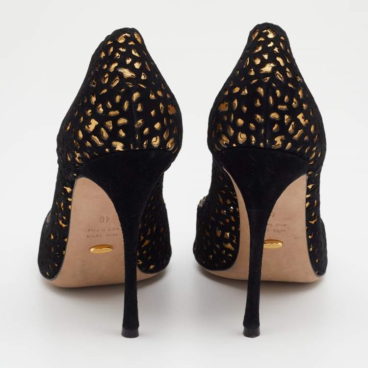 Pre Owned Sergio Rossi Black Suede Laser Cut Peep Toe Pumps Size 40