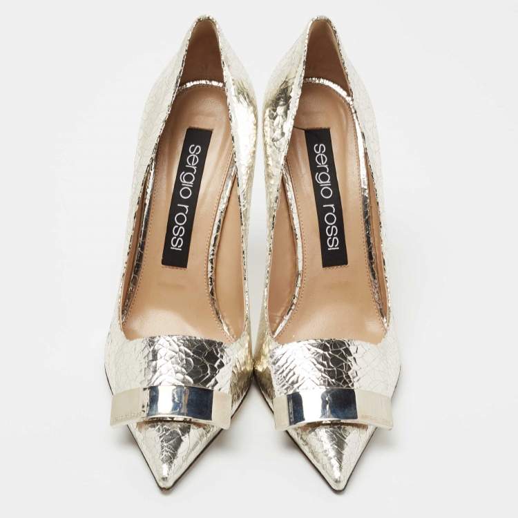 Pre Owned Sergio Rossi Silver Croc Embossed Leather Pumps Size 40