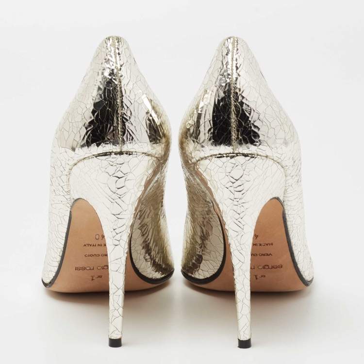 Pre Owned Sergio Rossi Silver Croc Embossed Leather Pumps Size 40