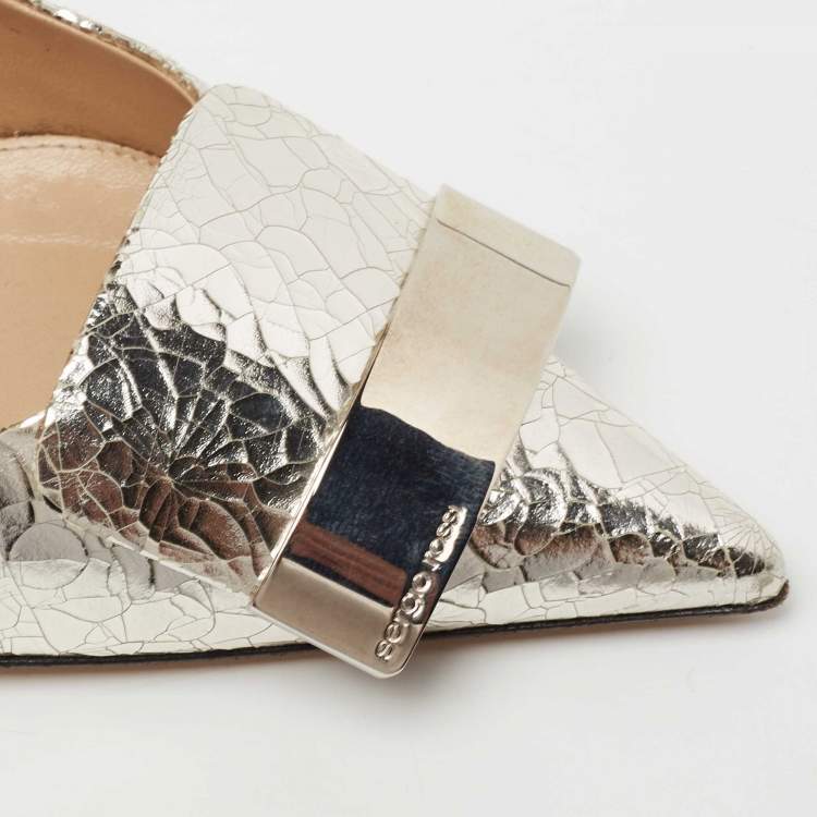 Pre Owned Sergio Rossi Silver Croc Embossed Leather Pumps Size 40