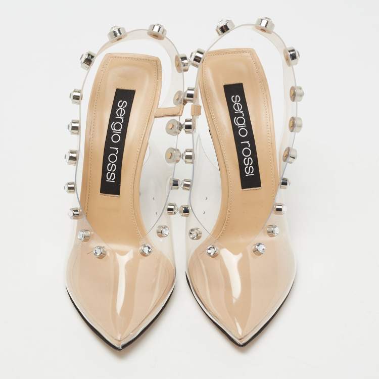Pre Owned Sergio Rossi Transparent PVC Studded Slingback Pumps Size 40