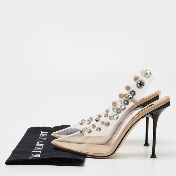 Pre Owned Sergio Rossi Transparent PVC Studded Slingback Pumps Size 40