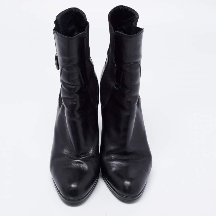 Pre Owned Sergio Rossi Black Leather Ankle Boots Size 41