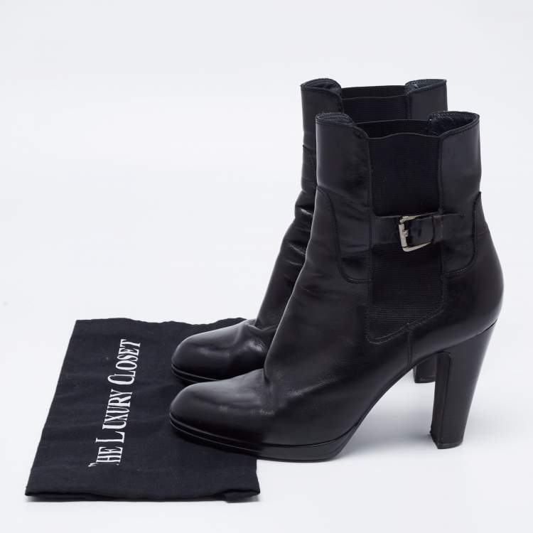Pre Owned Sergio Rossi Black Leather Ankle Boots Size 41