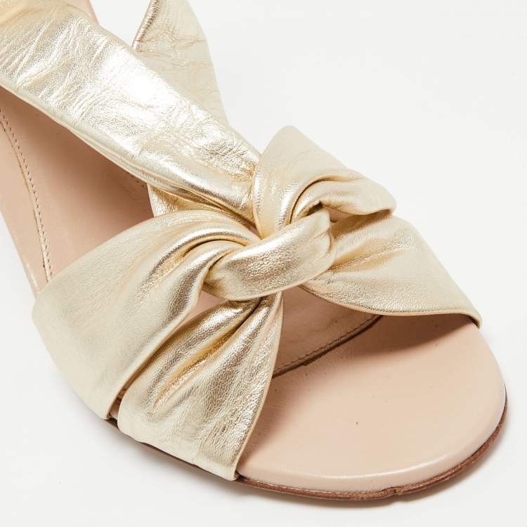 Pre Owned Sergio Rossi Gold Leather Knot Detail Open Toe Sandals Size  40