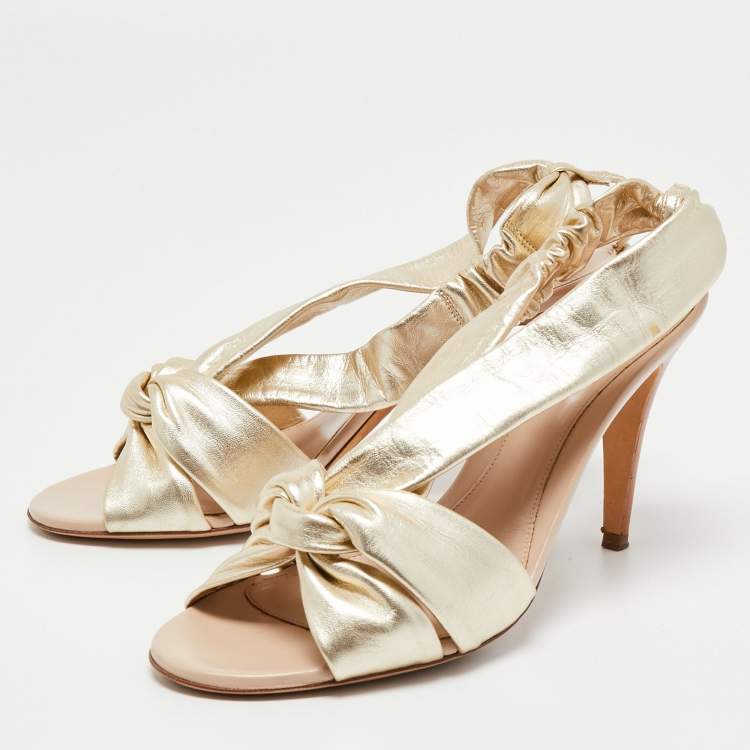 Pre Owned Sergio Rossi Gold Leather Knot Detail Open Toe Sandals Size  40