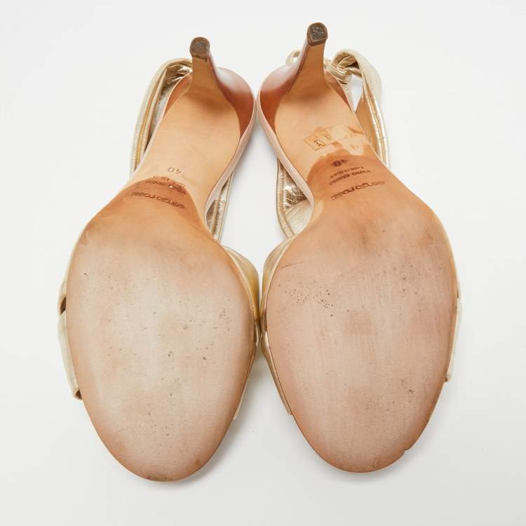 Pre Owned Sergio Rossi Gold Leather Knot Detail Open Toe Sandals Size  40
