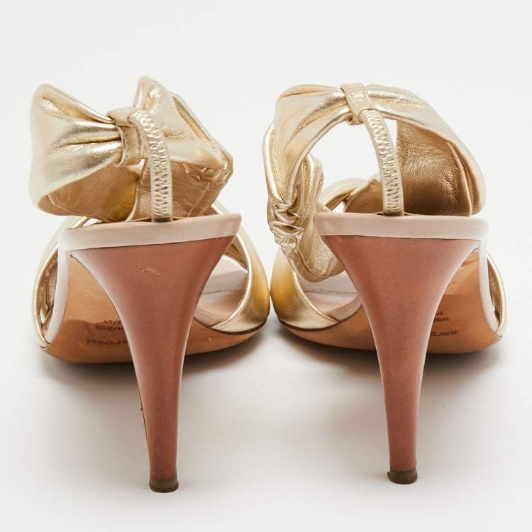 Pre Owned Sergio Rossi Gold Leather Knot Detail Open Toe Sandals Size  40