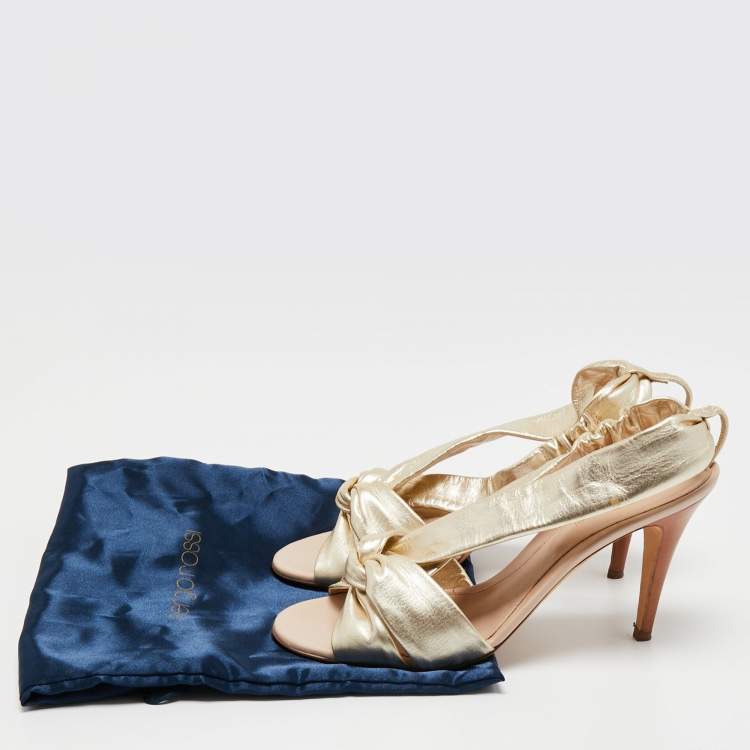 Pre Owned Sergio Rossi Gold Leather Knot Detail Open Toe Sandals Size  40
