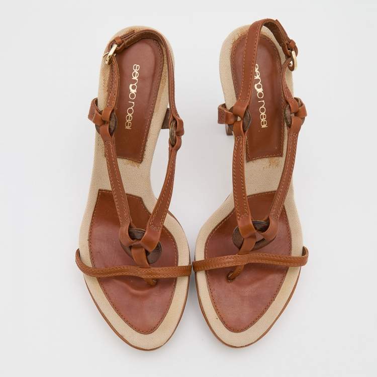 Pre Owned Sergio Rossi Brown Leather Strappy Platform Sandals Size 39.5