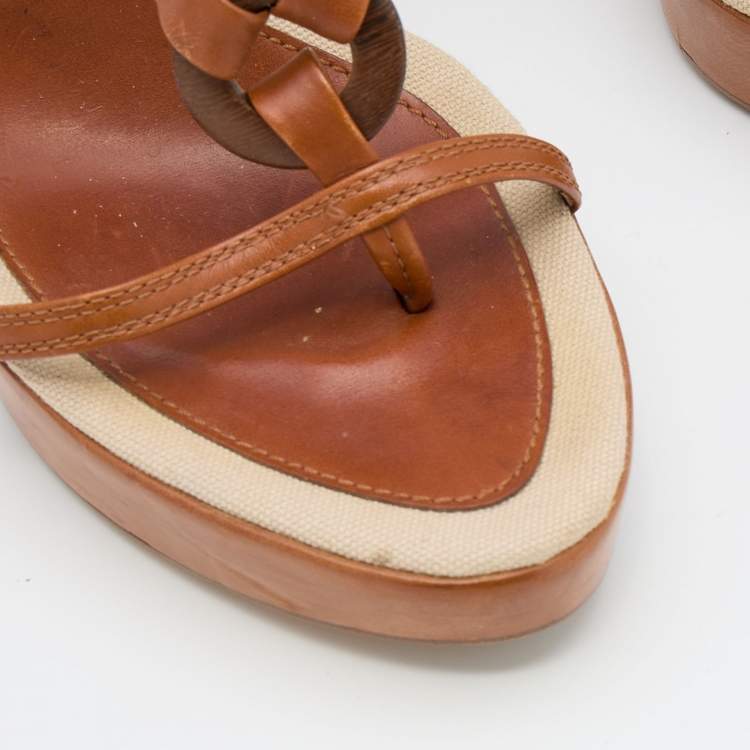 Pre Owned Sergio Rossi Brown Leather Strappy Platform Sandals Size 39.5