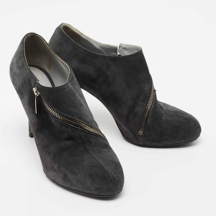 Pre Owned Sergio Rossi Grey Suede Ankle Boots Size 37