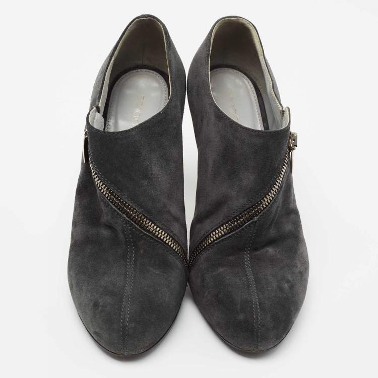 Pre Owned Sergio Rossi Grey Suede Ankle Boots Size 37