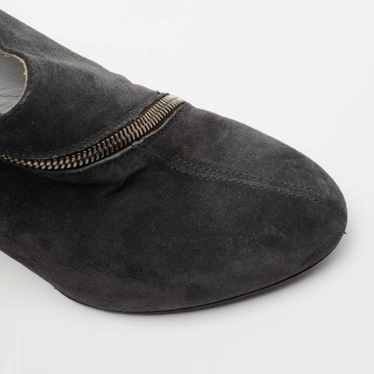 Pre Owned Sergio Rossi Grey Suede Ankle Boots Size 37