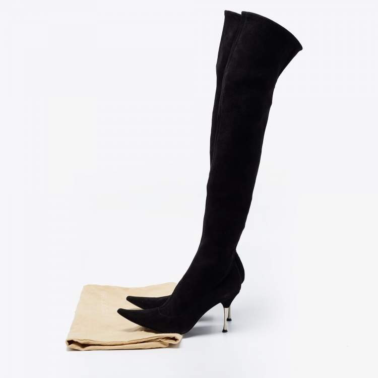 Pre Owned Sergio Rossi Black Suede Thigh High Boots Size 41