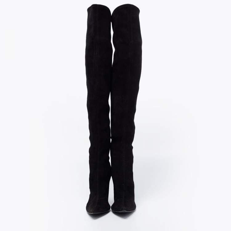 Pre Owned Sergio Rossi Black Suede Thigh High Boots Size 41