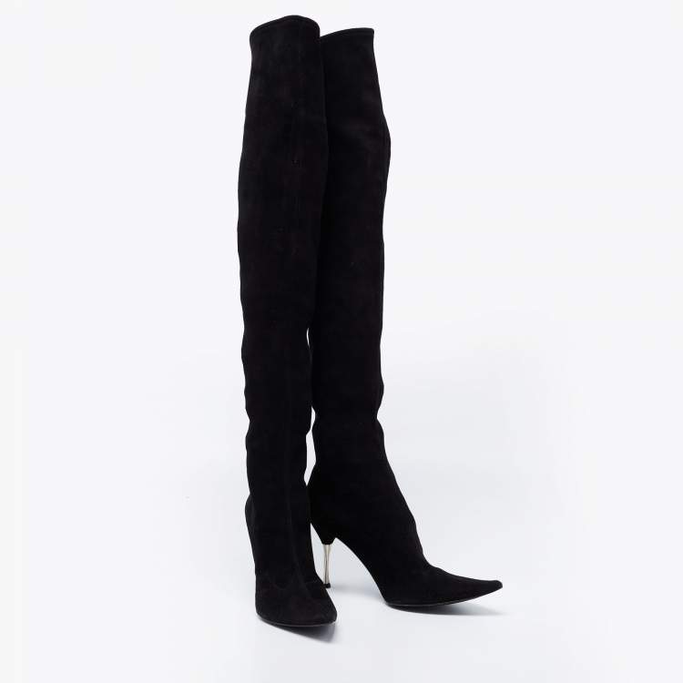 Pre Owned Sergio Rossi Black Suede Thigh High Boots Size 41