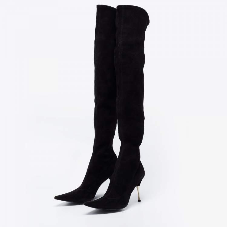 Pre Owned Sergio Rossi Black Suede Thigh High Boots Size 41