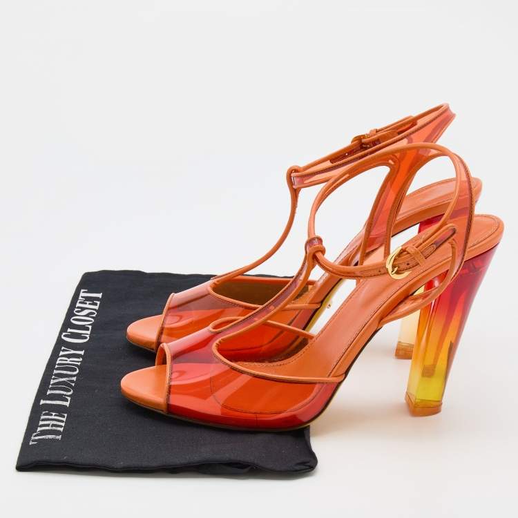 Pre Owned Sergio Rossi Orange Patent Leather and PVC Open Toe T-Strap Sandals Size 41