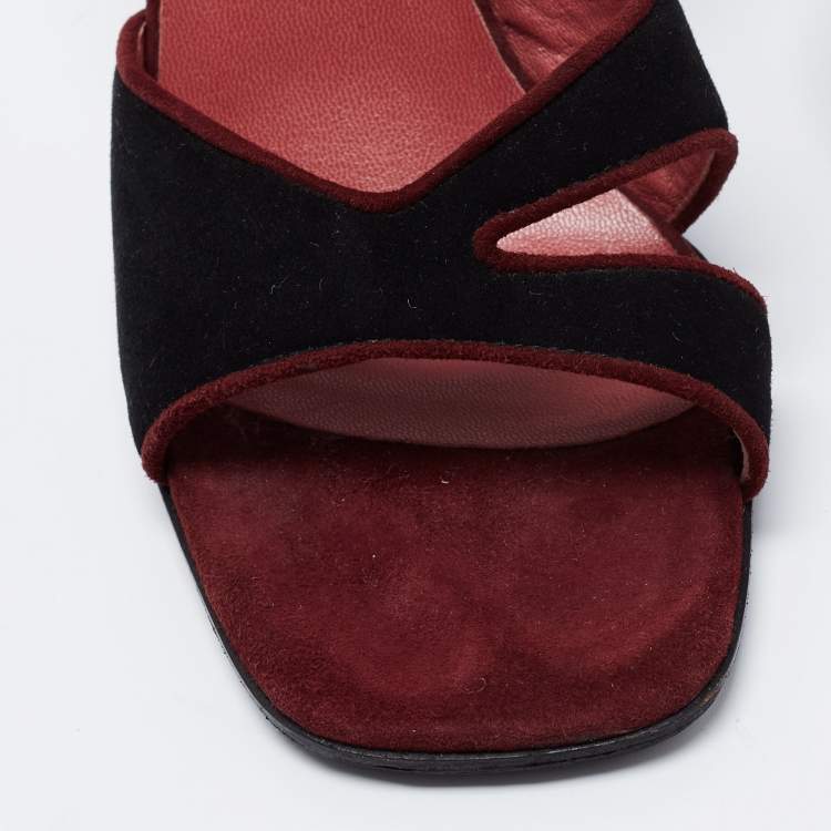 Pre Owned Sergio Rossi Black/Brown Velvet Ankle Strap Sandals Size 36.5