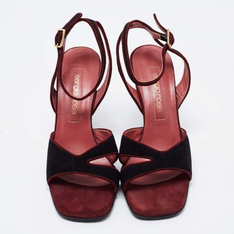 Pre Owned Sergio Rossi Black/Brown Velvet Ankle Strap Sandals Size 36.5