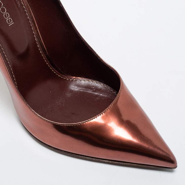 Pre Owned Sergio Rossi Metallic Brown Patent Leather Pointed Toe Pumps Size 38