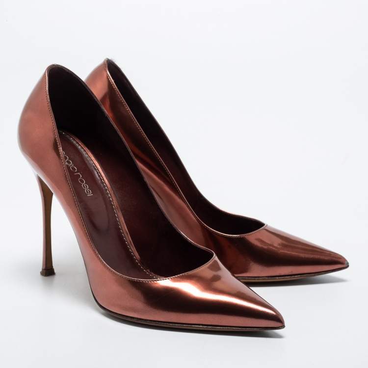 Pre Owned Sergio Rossi Metallic Brown Patent Leather Pointed Toe Pumps Size 38