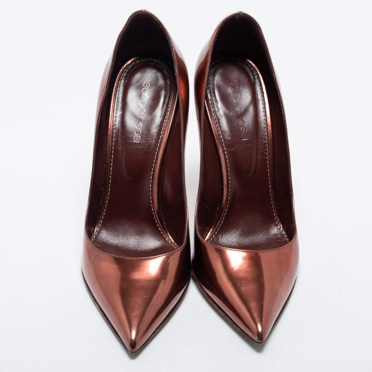 Pre Owned Sergio Rossi Metallic Brown Patent Leather Pointed Toe Pumps Size 38