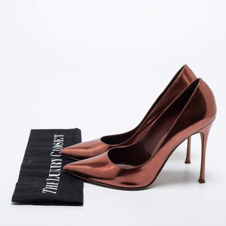 Pre Owned Sergio Rossi Metallic Brown Patent Leather Pointed Toe Pumps Size 38