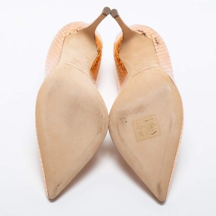 مملوكة مسبقًا Sergio Rossi Rose Gold Python Embossed Leather Pointed Toe Pumps Size 36.5