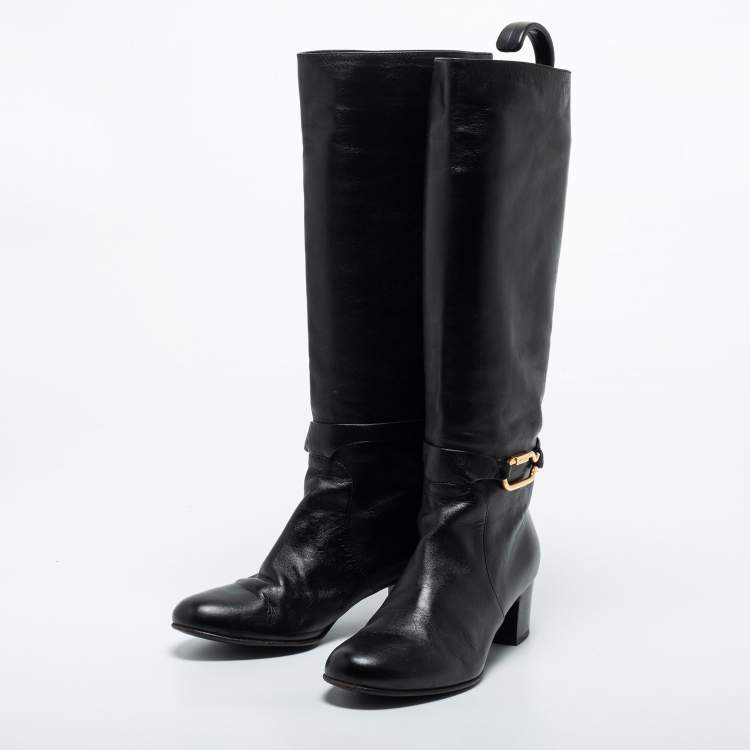 Pre Owned Sergio Rossi Black Leather Mid Calf Boots Size 39