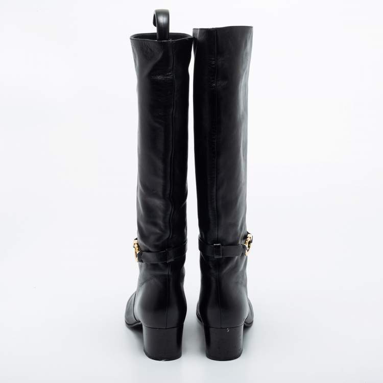 Pre Owned Sergio Rossi Black Leather Mid Calf Boots Size 39