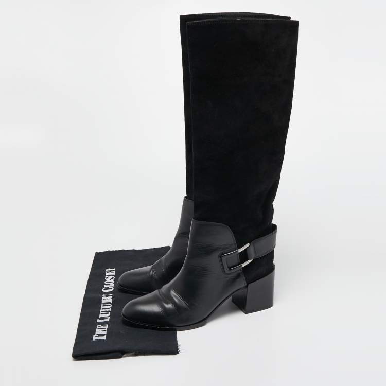 Pre Owned Sergio Rossi Black Leather and Suede Mild Calf Boots Size 37.5