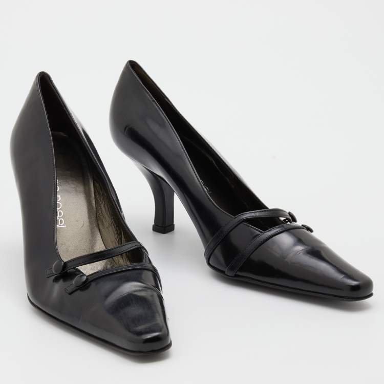 Pre Owned Sergio Rossi Black Leather Pointed Toe Mary Jane Pumps Size 37.5