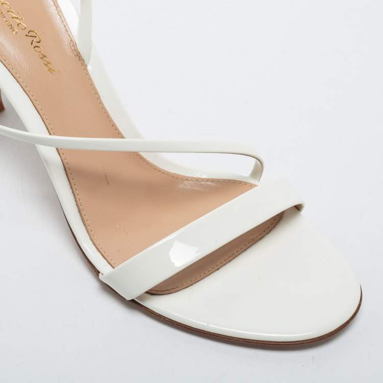 Pre Owned Sergio Rossi Off-White Patent Leather Manhattan Sandals Size 38