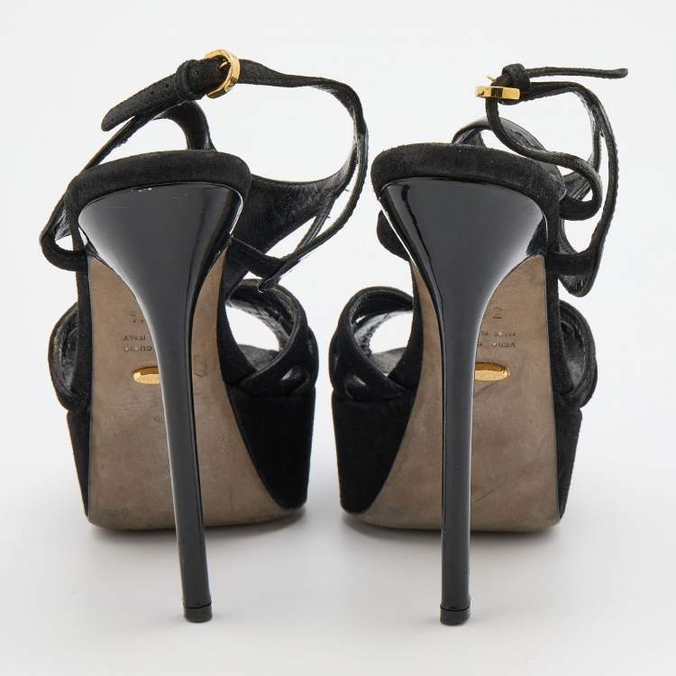 Pre Owned Sergio Rossi Black Suede and Patent Leather Platform Sandals Size 36.5