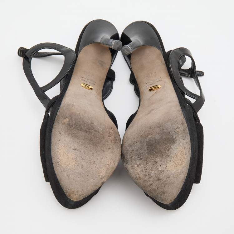 Pre Owned Sergio Rossi Black Suede and Patent Leather Platform Sandals Size 36.5