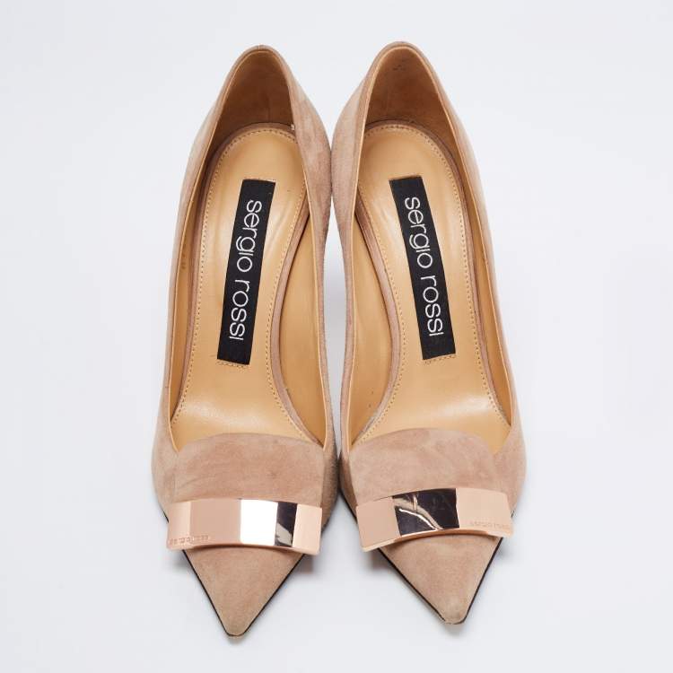 مملوكة مسبقًا Sergio Rossi Beige Suede SR1 Pointed Toe Pumps Size 37