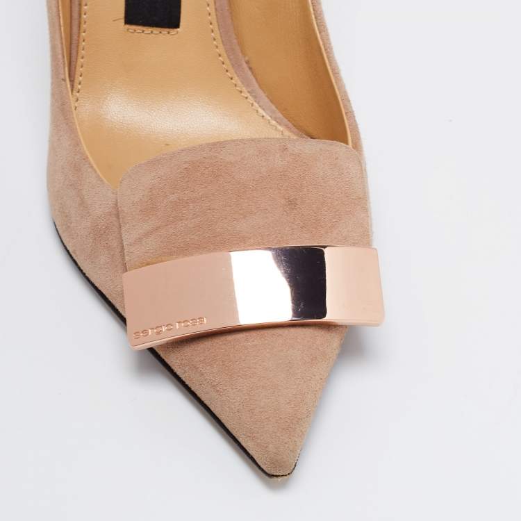 مملوكة مسبقًا Sergio Rossi Beige Suede SR1 Pointed Toe Pumps Size 37