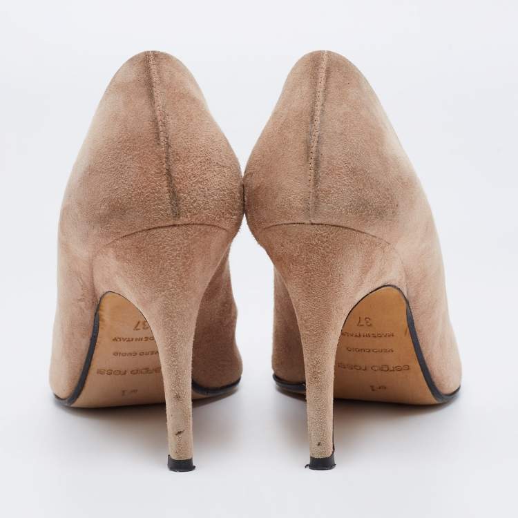 مملوكة مسبقًا Sergio Rossi Beige Suede SR1 Pointed Toe Pumps Size 37