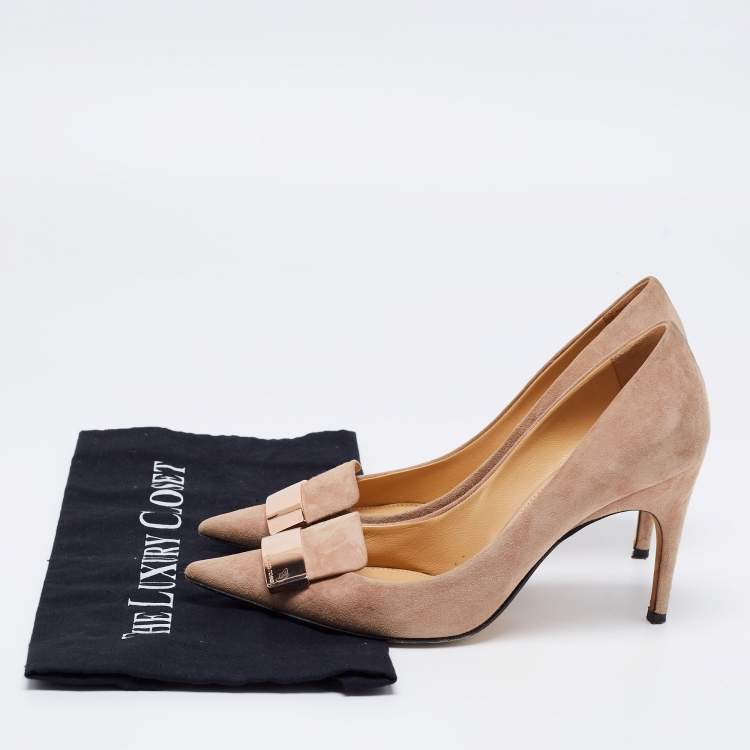 مملوكة مسبقًا Sergio Rossi Beige Suede SR1 Pointed Toe Pumps Size 37