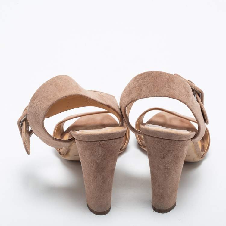 Pre Owned Sergio Rossi Beige Suede Ankle Strap Sandals Size 37.5