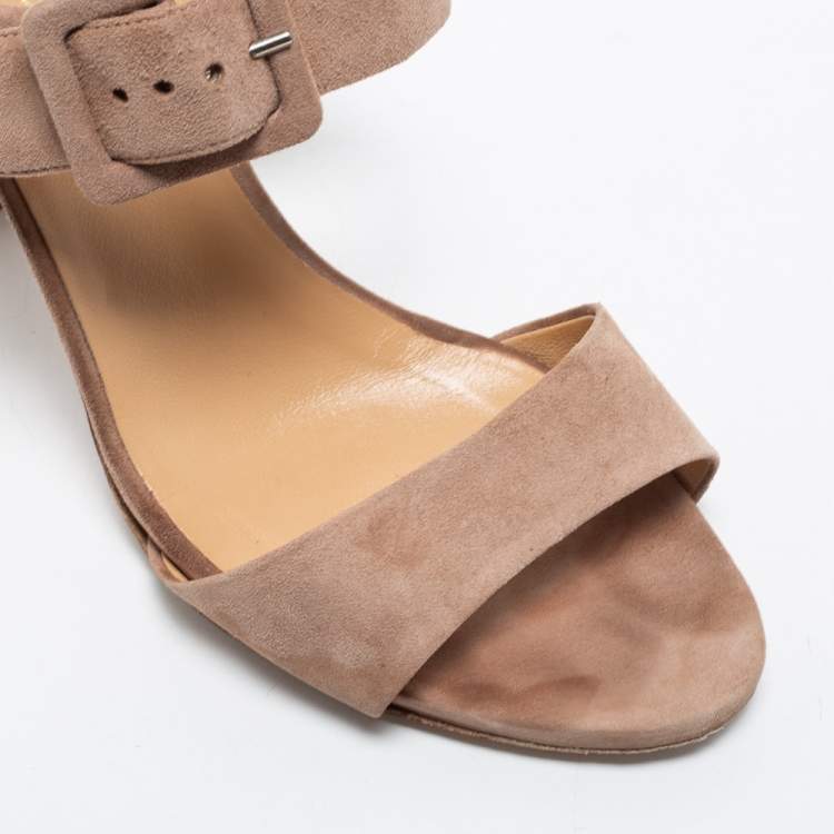 Pre Owned Sergio Rossi Beige Suede Ankle Strap Sandals Size 37.5