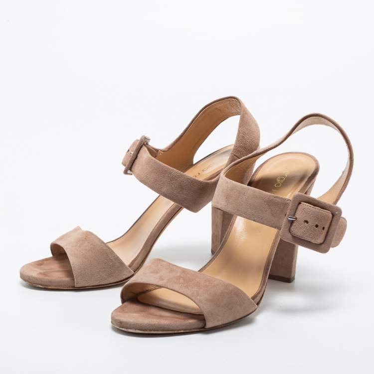 Pre Owned Sergio Rossi Beige Suede Ankle Strap Sandals Size 37.5
