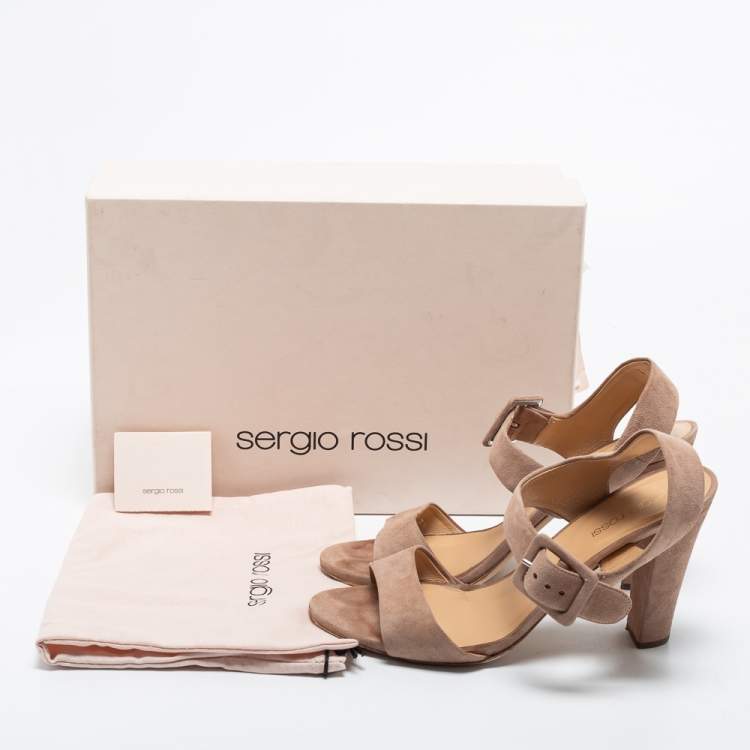 Pre Owned Sergio Rossi Beige Suede Ankle Strap Sandals Size 37.5
