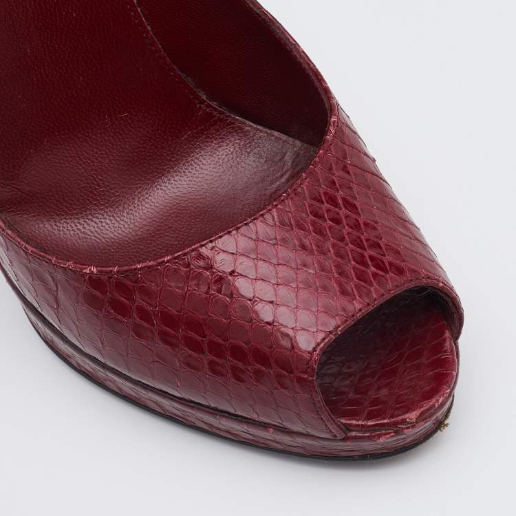 Pre Owned Sergio Rossi Dark Red Python Leather Peep Toe Pumps Size 36