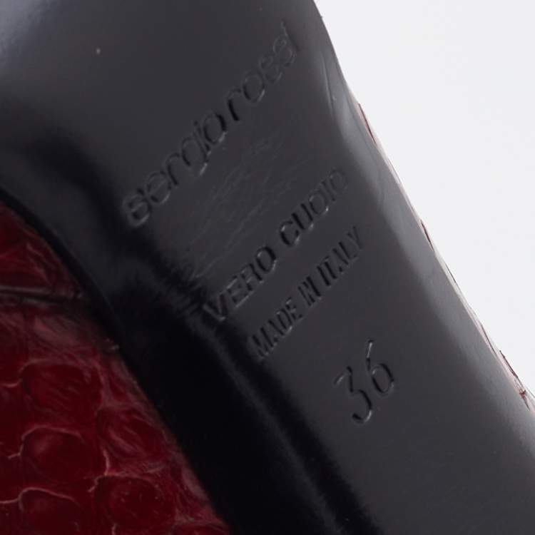 Pre Owned Sergio Rossi Dark Red Python Leather Peep Toe Pumps Size 36