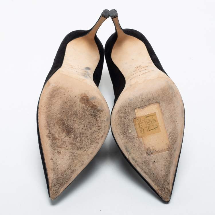 Pre Owned Sergio Rossi Black Suede Point Toe Mules Size 38   