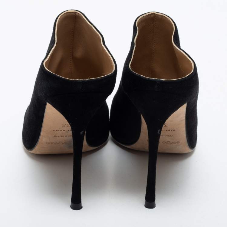Pre Owned Sergio Rossi Black Suede Point Toe Mules Size 38   